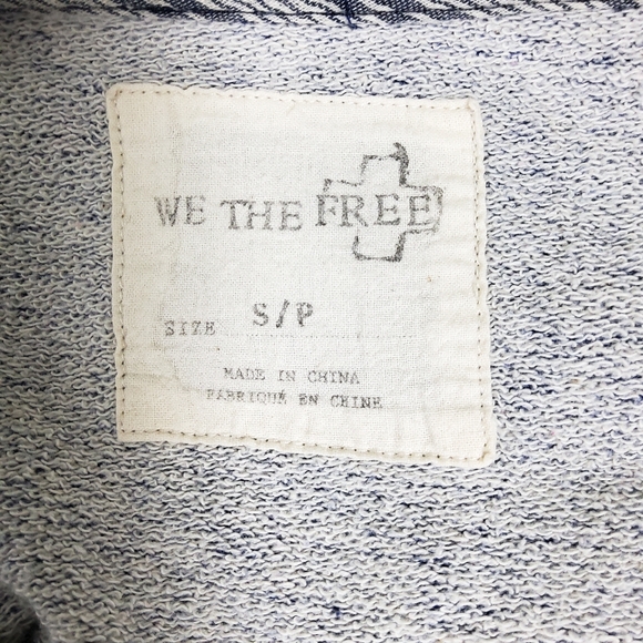 We the Free Striped Oversized Raw Edge Patchwork Sweatshirt Blue Size Small - Picture 5 of 8